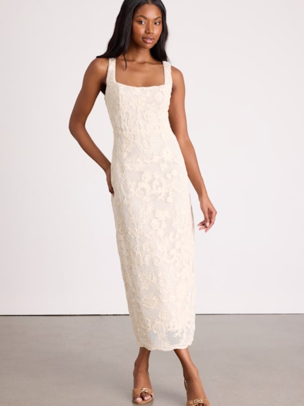 Lulus Larine Cream Abstract Floral Embroidered Midi Dress White - Size S